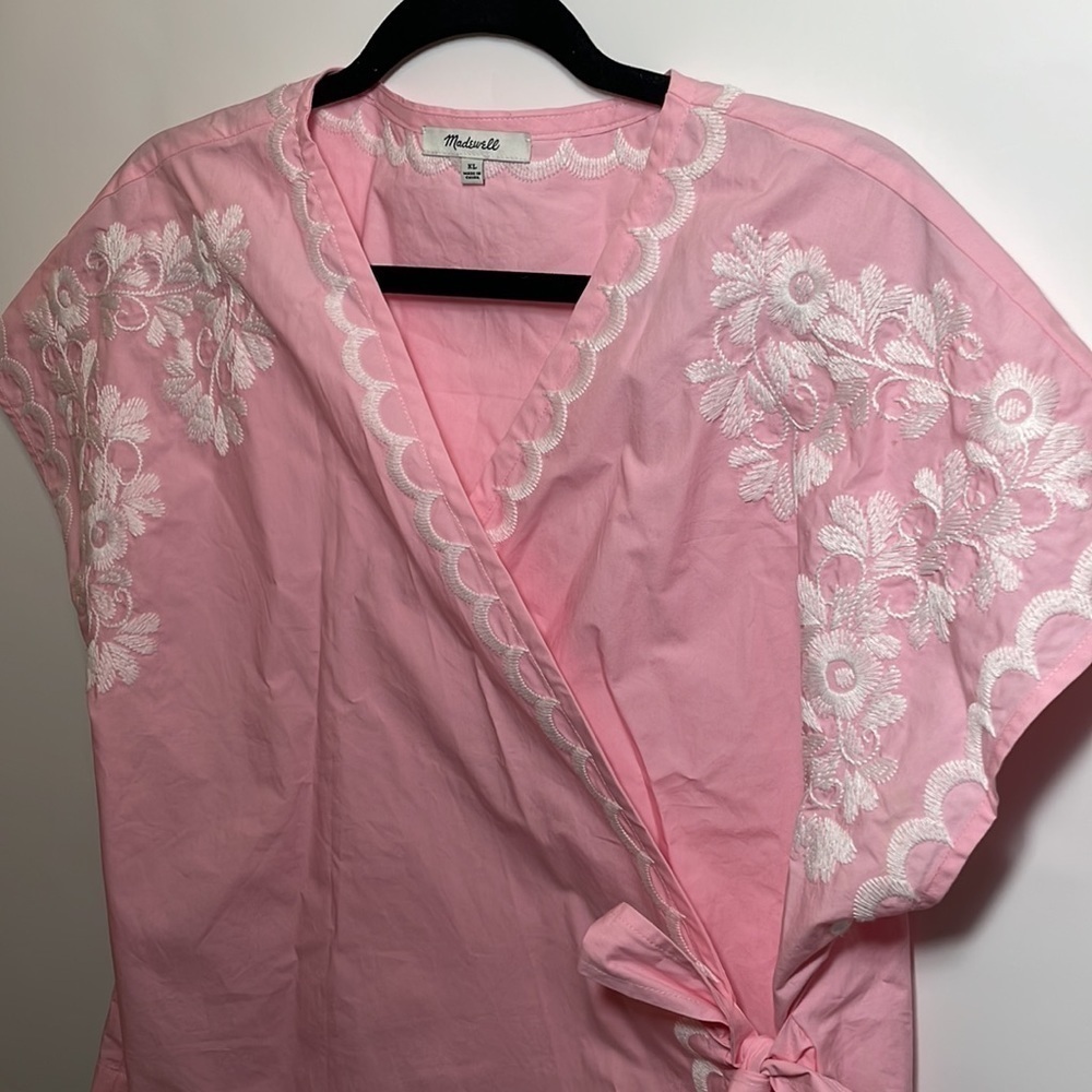 Madewell XL Embroidered Side-Tie Wrap Top blouse pink - Picture 7 of 10